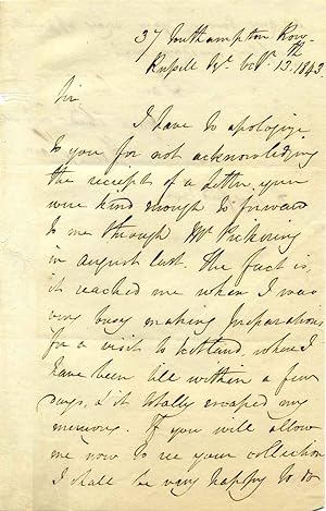Letter handwritten and signed by Henry Shaw (1800-1873).