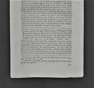 Imagen del vendedor de Letters From The Mediterranean Containing A Civil And Political Account Of Sicily, Tripoly, Tunis, And Malta, With Biographical Sketches, Anecdotes, And Observations Illustrative Of The Present State Of Those Countries, Book Review a la venta por Legacy Books II