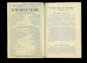 Bild des Verkufers fr In the Days of the Duke: Souvenir Theatre Programme Performed at Royal Adelphi Theatre, Strand, London zum Verkauf von Little Stour Books PBFA Member