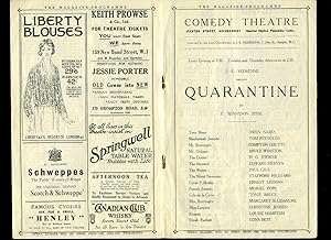 Image du vendeur pour Quarantine: Souvenir Theatre Programme Performed at The Comedy Theatre, Panton Street, Haymarket, London mis en vente par Little Stour Books PBFA Member