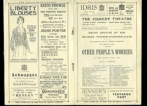 Immagine del venditore per Other People's Worries: Souvenir Theatre Programme Performed at The Comedy Theatre, Panton Street, Haymarket, London venduto da Little Stour Books PBFA Member