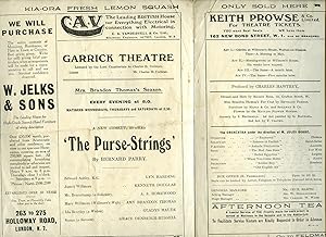 Imagen del vendedor de The Purse Strings: Souvenir Theatre Programme Performed at Garrick Theatre, Charing Cross Road, London a la venta por Little Stour Books PBFA Member