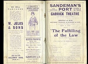 Seller image for The Fulfilling of the Law: Souvenir Theatre Programme Performed at Garrick Theatre, Charing Cross Road, London for sale by Little Stour Books PBFA Member