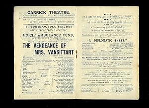 Bild des Verkufers fr The Vengeance of Mrs. Vansittart: Souvenir Theatre Programme Performed at Garrick Theatre, Charing Cross Road, London zum Verkauf von Little Stour Books PBFA Member