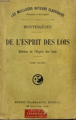 Image du vendeur pour DE L'ESPRIT DES LOIS. DEFENSE DE L'ESPRIT DES LOIS. TOME 2. mis en vente par Le-Livre