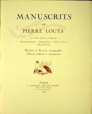 Manuscrits de Pierre Louys et de divers auteurs contemporains Claude Farrere - Andre Gide - Jean ...