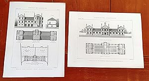 2 Belles Gravures De Mairie et Ecole De Villeneuve Sur Bellot Marmottin Architecte Moniteur Des A...