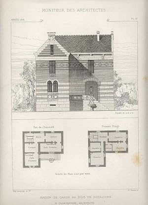 Belle Gravure De La Maison De Garde Au Bois De Boulogne Charpentier Architecte Moniteur Des Archi...