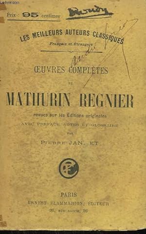 Bild des Verkufers fr OEUVRES COMPLETES DE MATHURIN REGNIER. zum Verkauf von Le-Livre