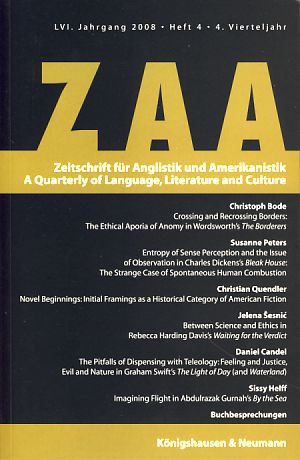 Bild des Verkufers fr Zeitschrift fr Anglistik und Amerikanistik : ZAA; a quarterly of language, literature and culture. Heft 4/2008. zum Verkauf von Fundus-Online GbR Borkert Schwarz Zerfa