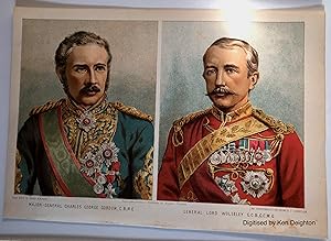 Image du vendeur pour Major General Charles George Gordon C.B.R.E. + General Lord Wolseley G.C.B.G.C.M.G. Chromo Plate Removed From The Boys Own Paper. EXTREMELY SCARCE mis en vente par Deightons