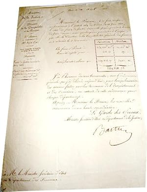 Seller image for Lettre signe 1832 en-tte du ministre de la Justice par Flix BARTHE (1795-1863), ministre de l instruction publique et de la justice. for sale by JOIE DE LIRE