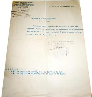 Laissez-passer permanent du GQG 1/11/1939 signé par le colonel Ardouin Dumazet à Monsieur FERRY, ...