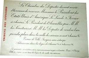 Carton d'invitation pour l'accès à la tribune officielle de la Chambre des députés, à l'occasion ...