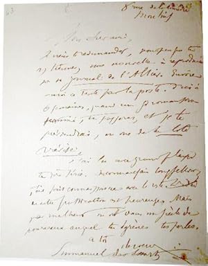 Bild des Verkufers fr Emmanuel des ESSARTS (1839-1909) : Lettre autographe signe au sujet d'une nouvelle  reproduire dan le journal l'Allier. zum Verkauf von JOIE DE LIRE