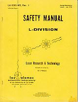 Bild des Verkufers fr Safety Manual L-Division - Laser Research and Technology - LA-5305-MS, Rev. 1 zum Verkauf von Monroe Bridge Books, MABA Member