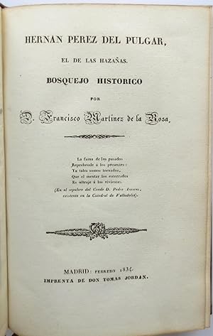Bild des Verkufers fr Hernan Perez del Pulgar, el de las Hazaas. Bosquejo historico. zum Verkauf von Richard C. Ramer Old and Rare Books