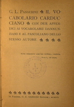 Bild des Verkufers fr Il vocabolario carducciano zum Verkauf von Antica Libreria Srl