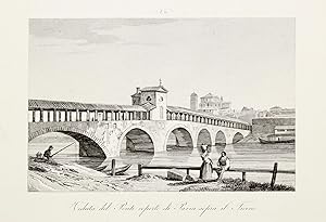 Veduta del Ponte coperto di Pavia sopra il Ticino.