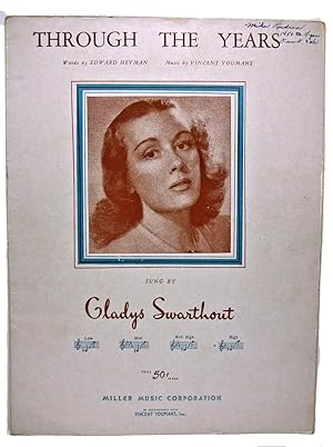 Image du vendeur pour THROUGH THE YEARS, SUNG BY Gladys Swarthout, sheet music mis en vente par Rose City Books