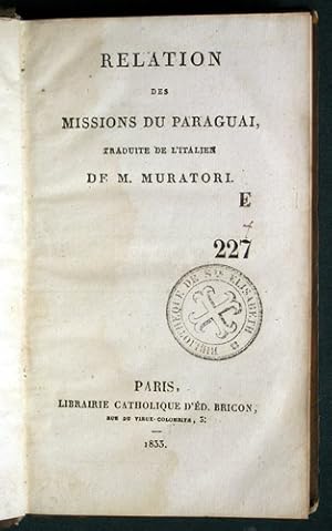 Bild des Verkufers fr Relation des Missions du Paraguai. Traduite de l'Italien zum Verkauf von Kaaterskill Books, ABAA/ILAB