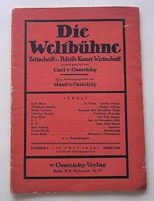 Seller image for Die Weltbuhne (Nummer 3 15. Juli 1946): Zeitschrift Fur Politik Kunst Wirtschaft for sale by Bloomsbury Books