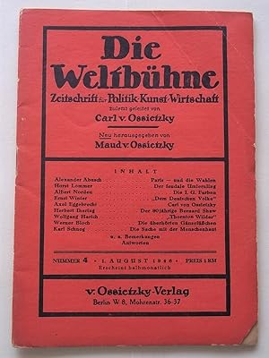 Seller image for Die Weltbuhne (Nummer 4 1. August 1946): Zeitschrift Fur Politik Kunst Wirtschaft for sale by Bloomsbury Books