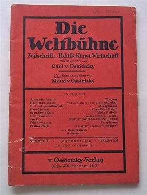 Bild des Verkufers fr Die Weltbuhne (Nummer 7 1. Oktober 1946): Zeitschrift Fur Politik Kunst Wirtschaft zum Verkauf von Bloomsbury Books