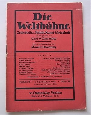 Seller image for Die Weltbuhne (Nummer 9 1. November 1946): Zeitschrift Fur Politik Kunst Wirtschaft for sale by Bloomsbury Books