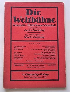 Bild des Verkufers fr Die Weltbuhne (Nummer 11 1. Dezember 1946): Zeitschrift Fur Politik Kunst Wirtschaft zum Verkauf von Bloomsbury Books