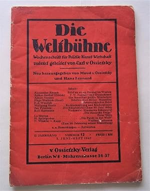 Bild des Verkufers fr Die Weltbuhne (Nummer 12 2. Juni Heft 1947): Wochenschrift Fur Politik Kunst Wirtschaft zum Verkauf von Bloomsbury Books