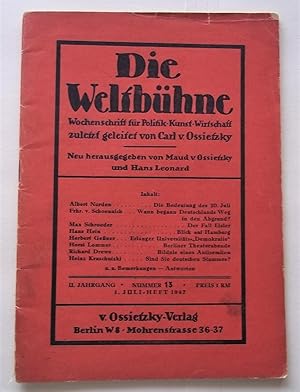 Seller image for Die Weltbuhne (Nummer 13 1. Juli Heft 1947): Wochenschrift Fur Politik Kunst Wirtschaft for sale by Bloomsbury Books