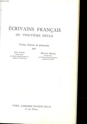 Bild des Verkufers fr ECRIVAINS FRANCAIS DU VINGTIEME SIECLE zum Verkauf von Le-Livre