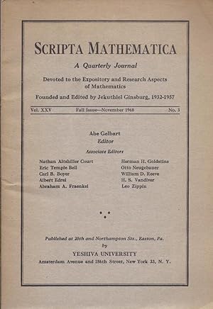 Imagen del vendedor de Scripta Mathematica a Quarterly Journal, Volume XXV, No. 3, (Nov. 1960) a la venta por Charles Lewis Best Booksellers