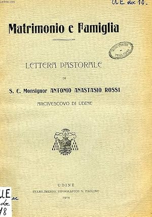 Seller image for MATRIMONIO E FAMIGLIA, LETTERA PASTORALE for sale by Le-Livre