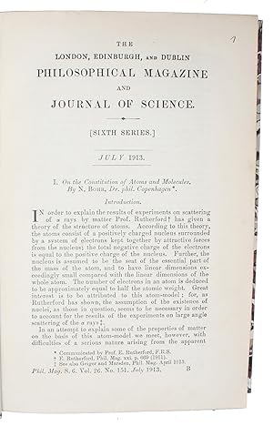 On the Constitution of Atoms and Molecules. 3 Parts (all). - [THE BIRTH OF MODERN ATOMIC THEORY (...