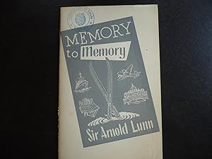 Imagen del vendedor de Memory to Memory. a la venta por J. King, Bookseller,