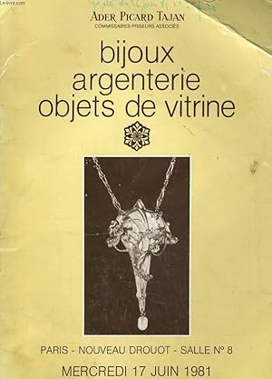 Bild des Verkufers fr CATALOGUE DE VENTES AUX ENCHERES BIJOUX, ARGENTERIE, OBJETS DE VITRINE. PARIS - NOUVEAU DROUOT - SALLE N8. MERCREDI 17 JUIN 1981 zum Verkauf von Le-Livre