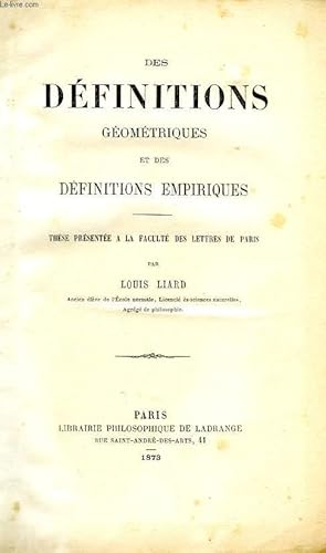 Seller image for DES DEFINITIONS GEOMETRIQUES ET DES DEFINITIONS EMPIRIQUES (THESE) for sale by Le-Livre