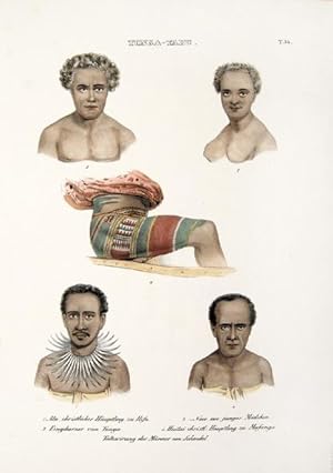 Image du vendeur pour Tonga-Tabu. 1. Ata, christlicher Hauptling zu Hifo. 2. Nau, ein junges Madchen. 3. Eingebornen von Tonga. 4. Huitai christl. Hauptling zu Mafanga. Tatowirung der Manner am Schenkel. T. 64. mis en vente par Peter Harrington.  ABA/ ILAB.