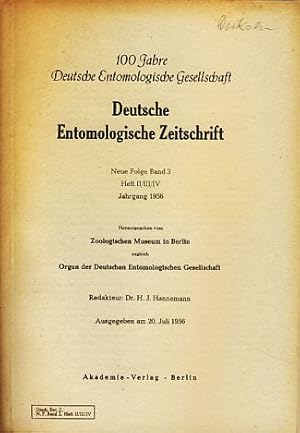 Image du vendeur pour Deutsche Entomologische Zeitschrift. 100 Jahre Deutsche Entomologische Gesellschaft. Herausgegeben vom Zoologischen Museum in Berlin zugleich Organ der Deutschen Entomologischen Gesellschaft. Ausgegeben am 20. Juli 1956. mis en vente par Fundus-Online GbR Borkert Schwarz Zerfa