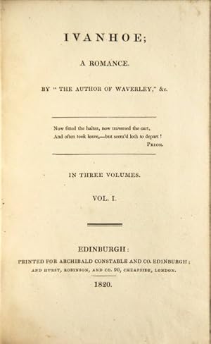 Ivanhoe; a romance. By "the author of Waverley," &c