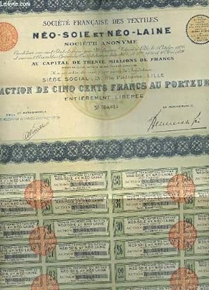 Seller image for 1 ACTION DE CINQ CENTS FRANCS AU PORTEUR for sale by Le-Livre