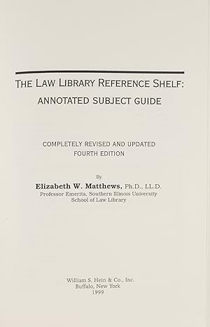 Bild des Verkufers fr The Law Library Reference Shelf: Annotated Subject Guide. Rev. 4th ed zum Verkauf von The Lawbook Exchange, Ltd., ABAA  ILAB