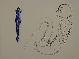 Zwei Tubenfiguren. Zweifarbige Lithographie. 1994. Unten links signiert und datiert, rechts auf 2...