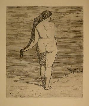 Bild des Verk�ufers f�r Stehendes Weib am Meer. Kaltnadelradierung. 1902. Unten rechts in Bleistift signiert u. datiert: "KHofer 02". Unten links in der Platte monogramiert u. datiert: KH / 02. zum Verkauf von Gerhard Z�hringer Antiquariat & Galerie Online