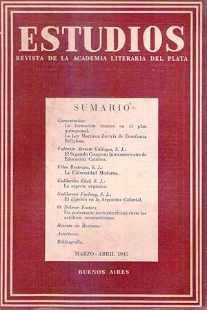 Imagen del vendedor de ESTUDIOS - Nos. 416 - 417, tomo 77. Marzo abril 1947 (El algodn en la argentina colonial por Guillermo Furlong) a la venta por Buenos Aires Libros