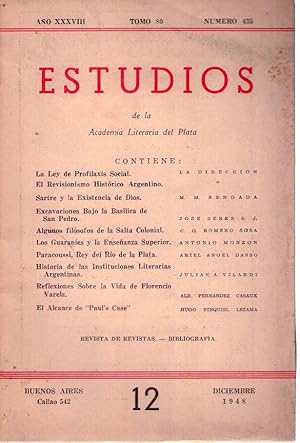 Imagen del vendedor de ESTUDIOS - No. 435. Ao XXXVIII, tomo 80. Diciembre 1948 (Los guaranes y la enseanza superior por Antonio Monzn) a la venta por Buenos Aires Libros