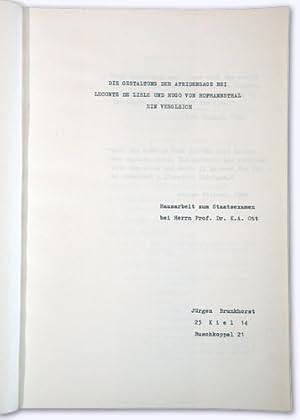 Die Gestaltung der Atridensage bei Leconte de Lisle und Hugo von Hofmannsthal. Ein Vergleich. Hau...