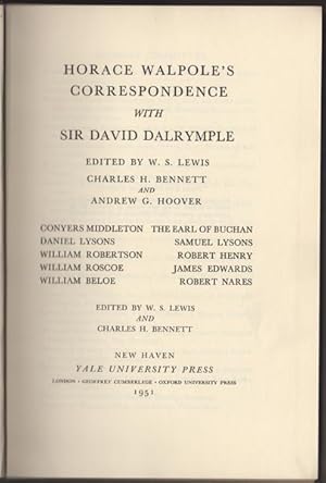 Imagen del vendedor de Horace Walpole's Correspondence with David Dalrymple. (The Yale Edition of Horace Walpole's Correspondence: Vol. 15 a la venta por Kaaterskill Books, ABAA/ILAB